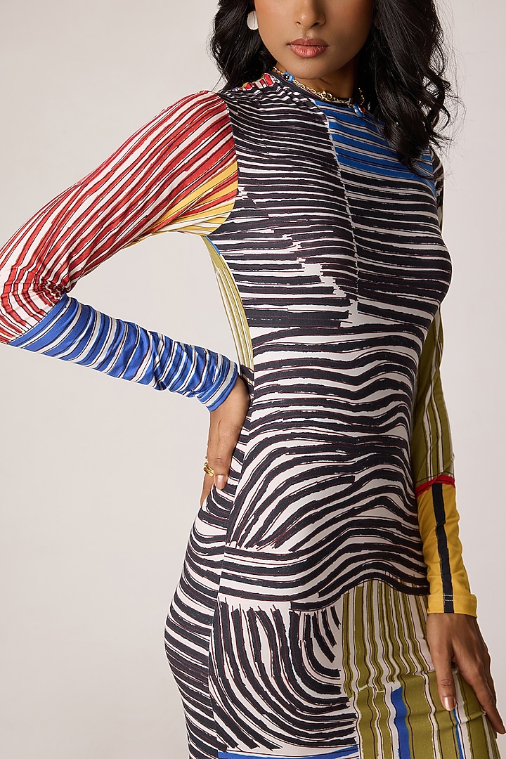 Multi-Colored Stretch Jersey Striped Fitted Maxi Summer Dress by Saaksha & Kinni at Pernia's Pop Up Shop