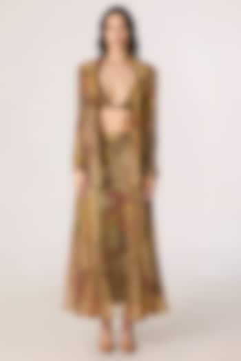 Golden Silk Tissue Abstract Floral Printed Blazer Set by Saaksha & Kinni at Pernia's Pop Up Shop