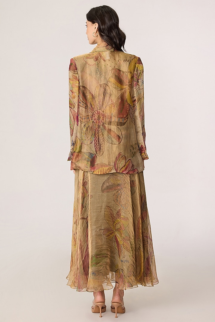 Golden Silk Tissue Abstract Floral Printed Blazer Set by Saaksha & Kinni at Pernia's Pop Up Shop