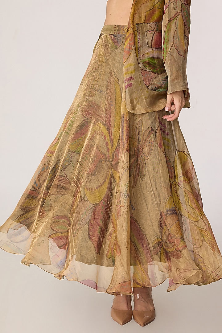 Golden Silk Tissue Abstract Floral Printed Blazer Set by Saaksha & Kinni at Pernia's Pop Up Shop