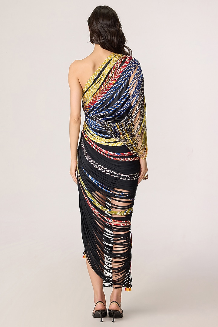 Multi-Colored Chiffon Striped One-Shoulder Maxi Party Wear Dress by Saaksha & Kinni at Pernia's Pop Up Shop