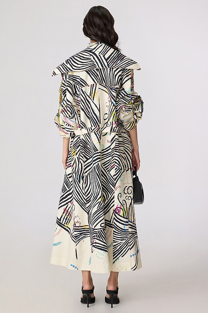Multi-Colored Crepe Doodle Printed Trench Coat With Party Wear Dress by Saaksha & Kinni at Pernia's Pop Up Shop