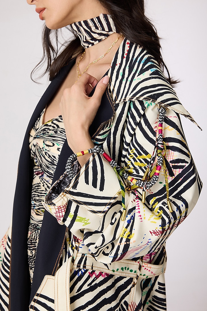 Multi-Colored Crepe Doodle Printed Trench Coat With Party Wear Dress by Saaksha & Kinni at Pernia's Pop Up Shop