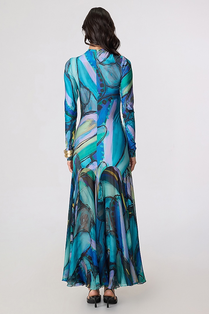Multi-Colored Chiffon Abstract Printed Maxi Vacation Dress by Saaksha & Kinni at Pernia's Pop Up Shop