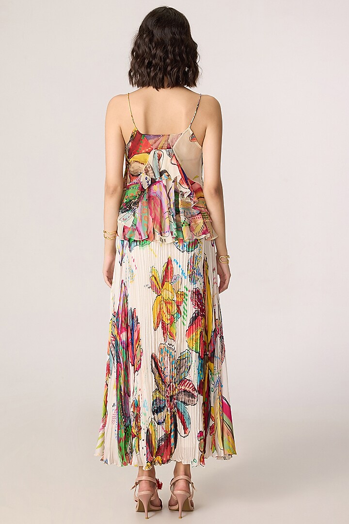 Multi-Colored Poly Florence Chiffon Floral Printed Skirt Set by Saaksha & Kinni at Pernia's Pop Up Shop