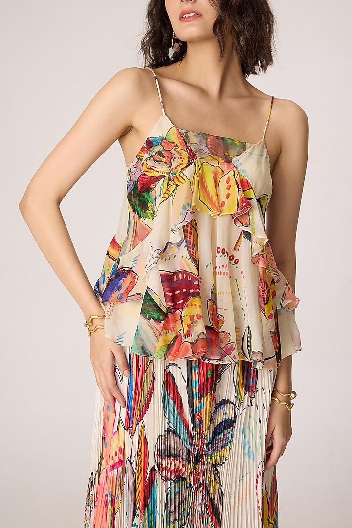 Multi-Colored Poly Florence Chiffon Floral Printed Skirt Set by Saaksha & Kinni at Pernia's Pop Up Shop