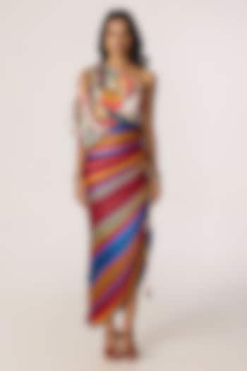 Multi-Colored Poly Florence Chiffon Striped One-Shoulder Maxi Vacation Dress by Saaksha & Kinni at Pernia's Pop Up Shop
