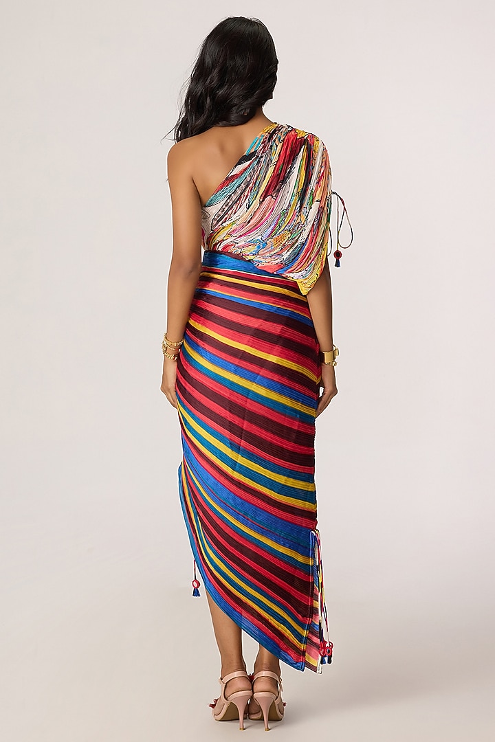 Multi-Colored Poly Florence Chiffon Striped One-Shoulder Maxi Vacation Dress by Saaksha & Kinni at Pernia's Pop Up Shop