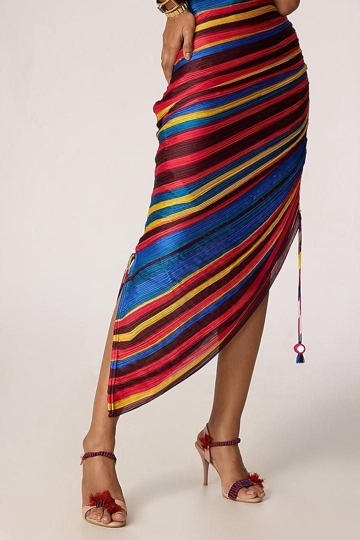 Multi-Colored Poly Florence Chiffon Striped One-Shoulder Maxi Vacation Dress by Saaksha & Kinni at Pernia's Pop Up Shop