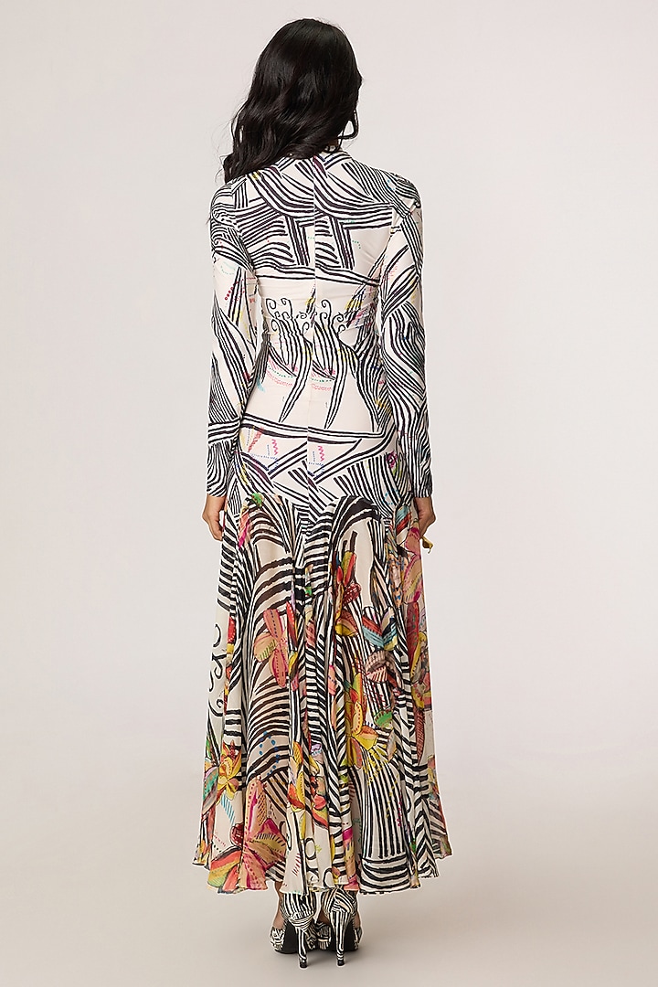 Multi-Colored Chiffon Abstract Doodle Printed Maxi Vacation Dress by Saaksha & Kinni at Pernia's Pop Up Shop