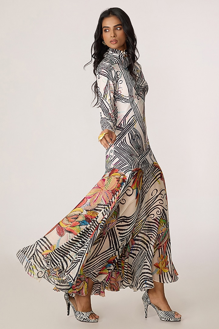 Multi-Colored Chiffon Abstract Doodle Printed Maxi Vacation Dress by Saaksha & Kinni at Pernia's Pop Up Shop