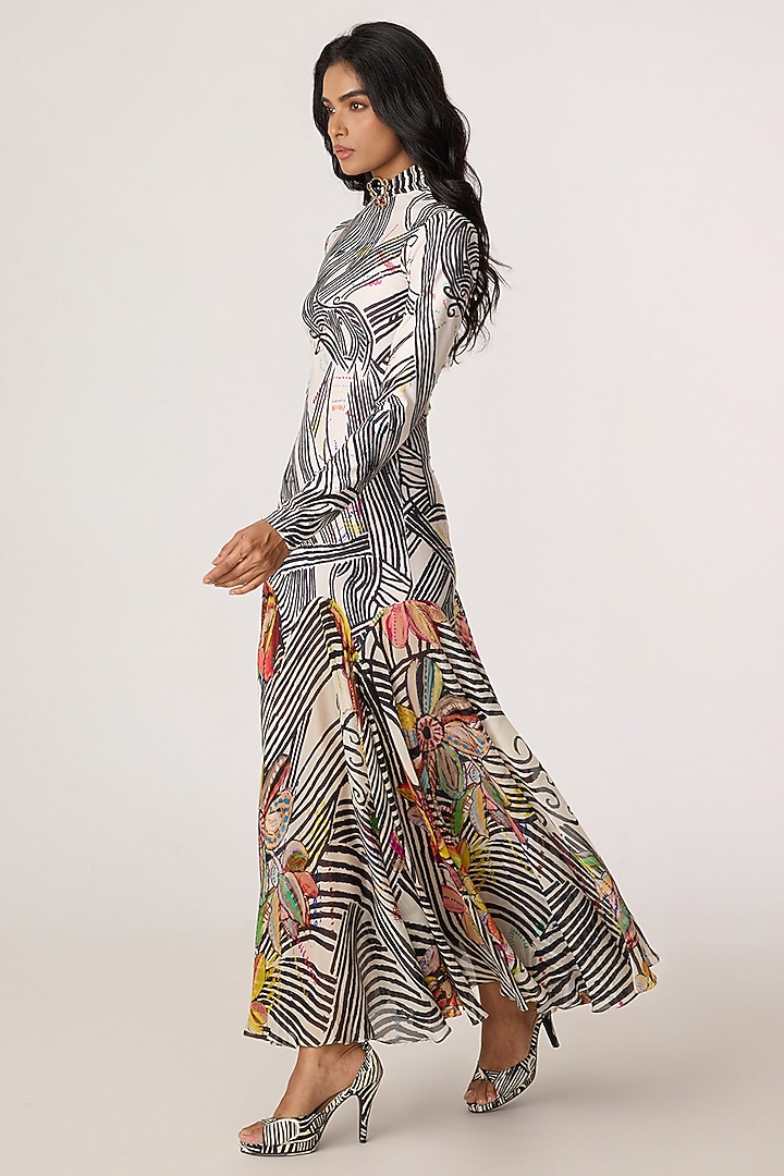 Multi-Colored Chiffon Abstract Doodle Printed Maxi Vacation Dress by Saaksha & Kinni at Pernia's Pop Up Shop