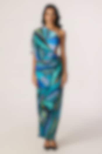 Multi-Colored Cotton Silk Abstract Printed One-Shoulder Cocktail Dress by Saaksha & Kinni at Pernia's Pop Up Shop