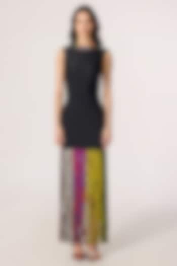 Black Chiffon Abstract Printed Fitted Maxi Cocktail Dress by Saaksha & Kinni at Pernia's Pop Up Shop