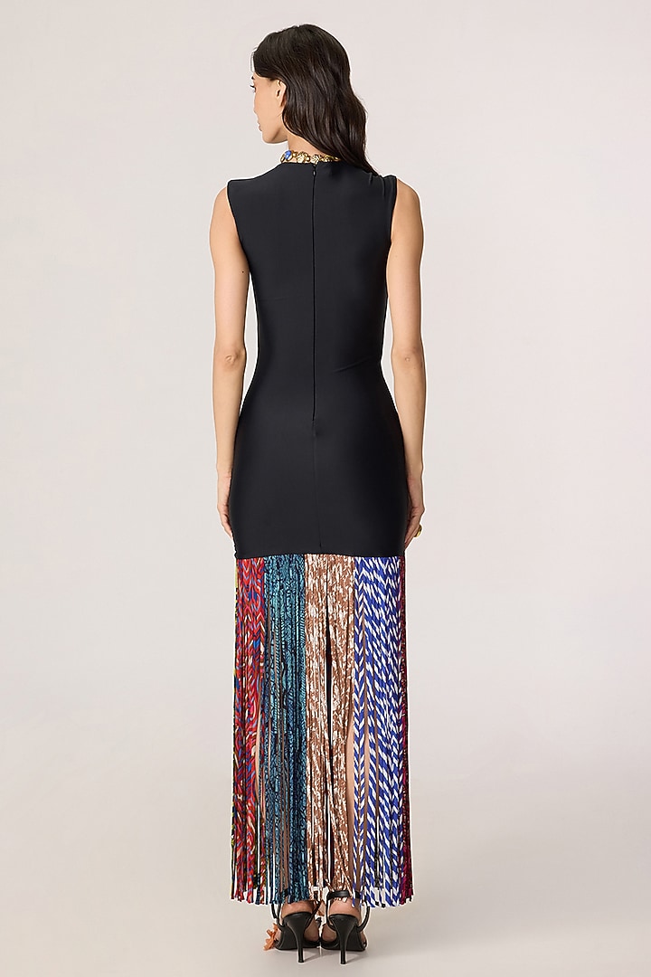 Black Chiffon Abstract Printed Fitted Maxi Cocktail Dress by Saaksha & Kinni at Pernia's Pop Up Shop