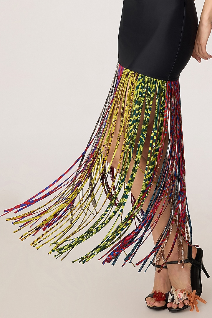 Black Chiffon Abstract Printed Fitted Maxi Cocktail Dress by Saaksha & Kinni at Pernia's Pop Up Shop