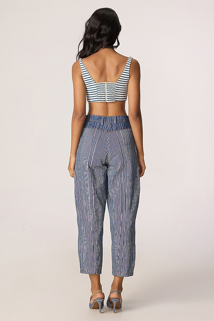 Blue & Grey Denim Striped Trench Coat Set by Saaksha & Kinni at Pernia's Pop Up Shop