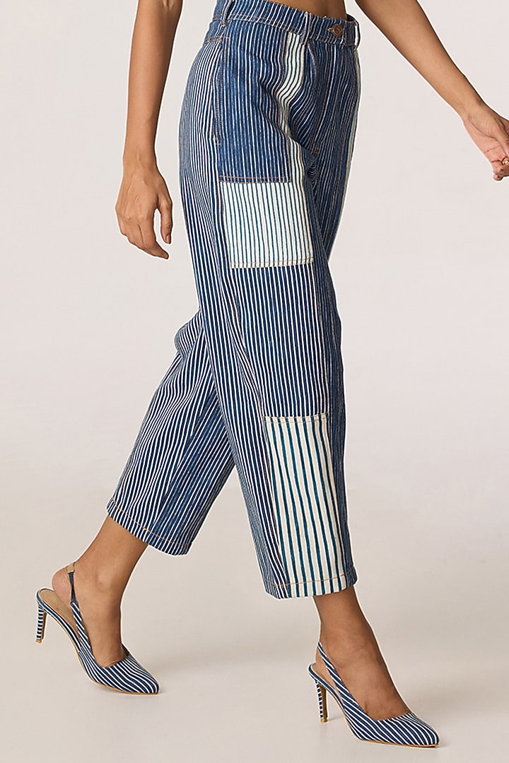 Blue & Grey Denim Striped Trench Coat Set by Saaksha & Kinni at Pernia's Pop Up Shop