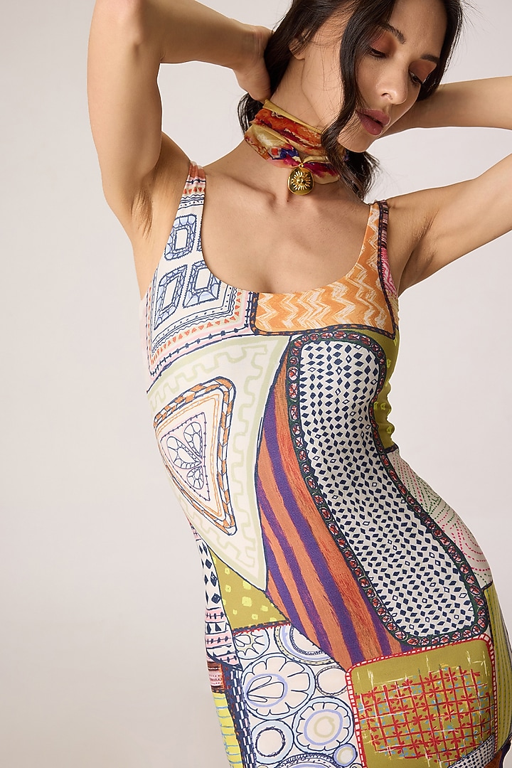 Multi-Colored Stretch Jersey Striped Fitted Maxi Vacation Dress by Saaksha & Kinni at Pernia's Pop Up Shop