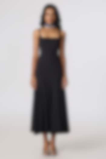 Black Cotton Lycra Sleeveless Maxi Vacation Dress by Saaksha & Kinni at Pernia's Pop Up Shop