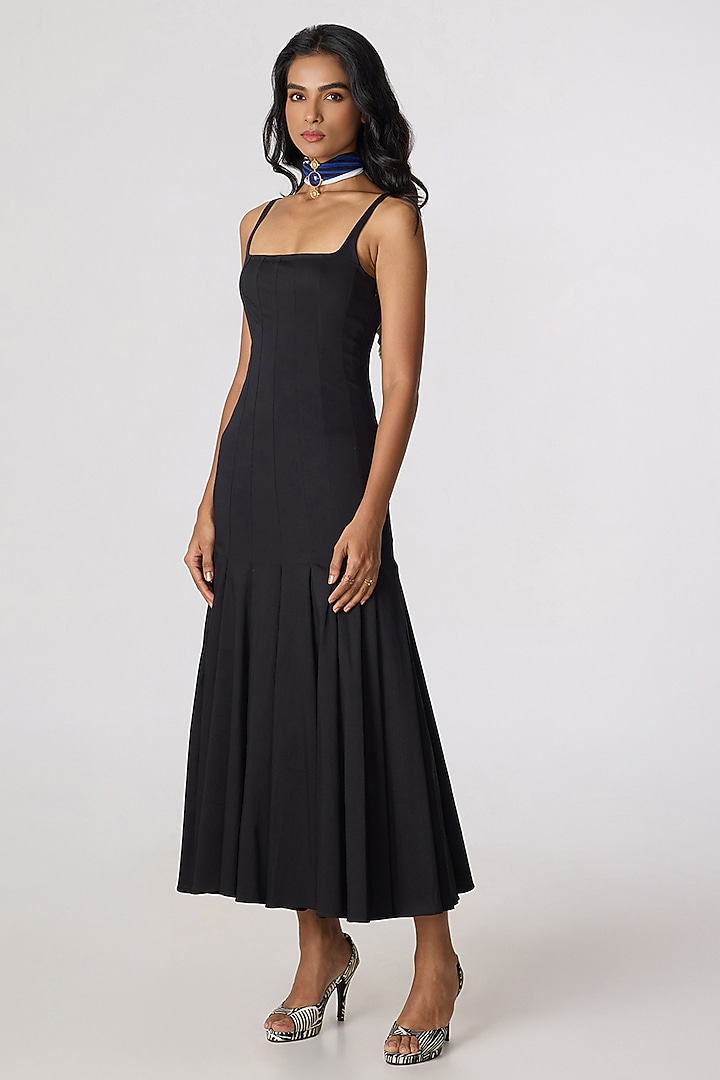 Black Cotton Lycra Sleeveless Maxi Vacation Dress by Saaksha & Kinni at Pernia's Pop Up Shop
