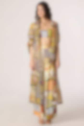 Multi-Colored Silk Organza Patchwork Printed Trench Coat Set by Saaksha & Kinni at Pernia's Pop Up Shop