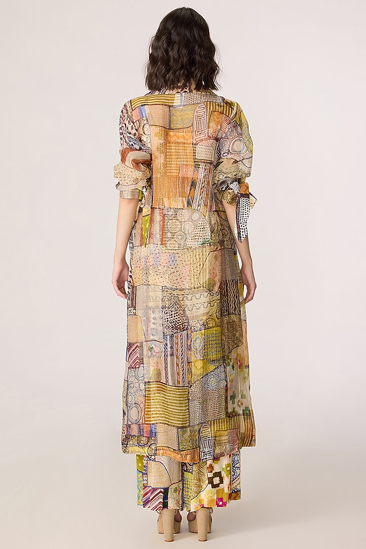 Multi-Colored Silk Organza Patchwork Printed Trench Coat Set by Saaksha & Kinni at Pernia's Pop Up Shop