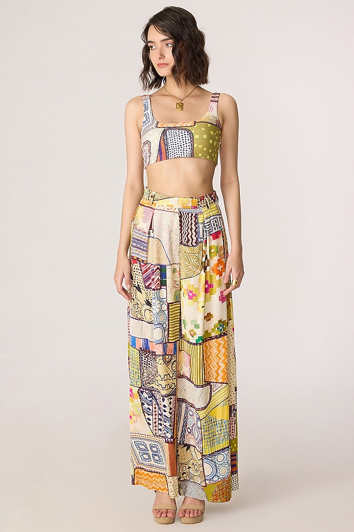Multi-Colored Silk Organza Patchwork Printed Trench Coat Set by Saaksha & Kinni at Pernia's Pop Up Shop