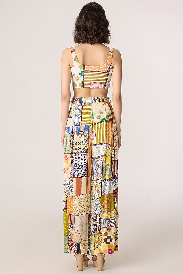 Multi-Colored Silk Organza Patchwork Printed Trench Coat Set by Saaksha & Kinni at Pernia's Pop Up Shop