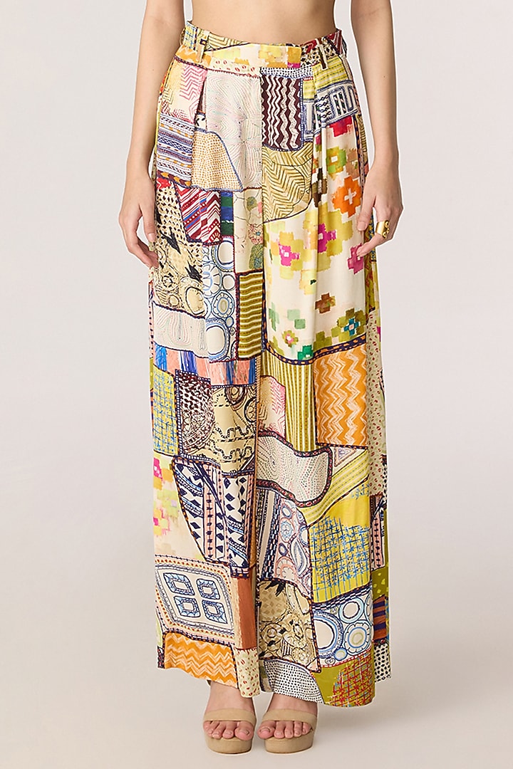 Multi-Colored Silk Organza Patchwork Printed Trench Coat Set by Saaksha & Kinni at Pernia's Pop Up Shop