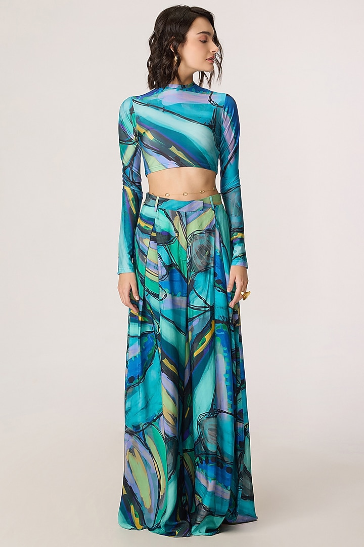Multi-Colored Lycra Abstract Printed Co-Ord Set by Saaksha & Kinni at Pernia's Pop Up Shop