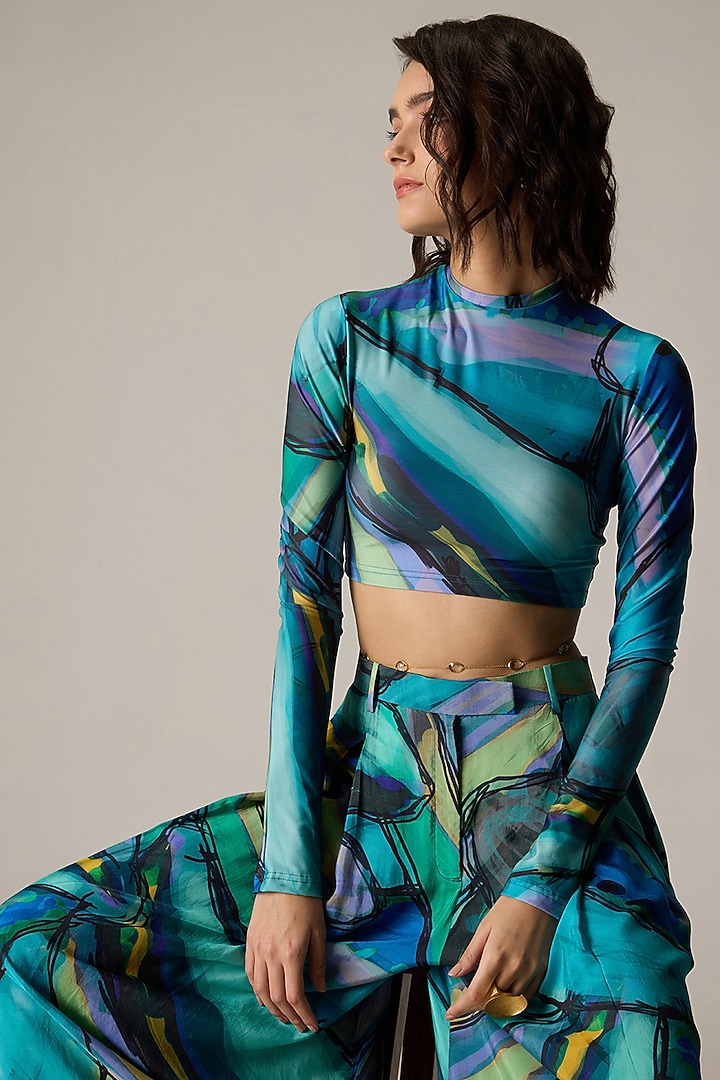 Multi-Colored Lycra Abstract Printed Co-Ord Set by Saaksha & Kinni at Pernia's Pop Up Shop