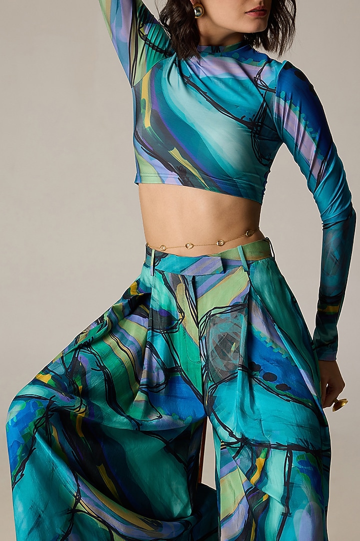 Multi-Colored Lycra Abstract Printed Co-Ord Set by Saaksha & Kinni at Pernia's Pop Up Shop