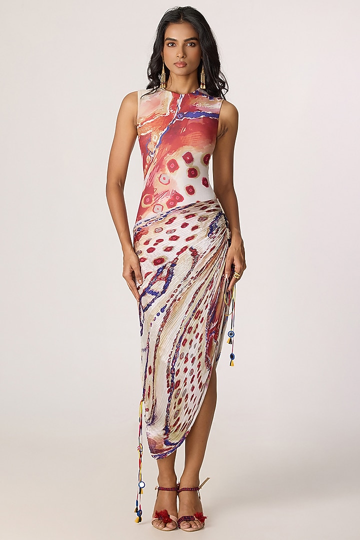 Multi-Colored Poly Florence Chiffon Tribal Printed Maxi Vacation Dress by Saaksha & Kinni at Pernia's Pop Up Shop