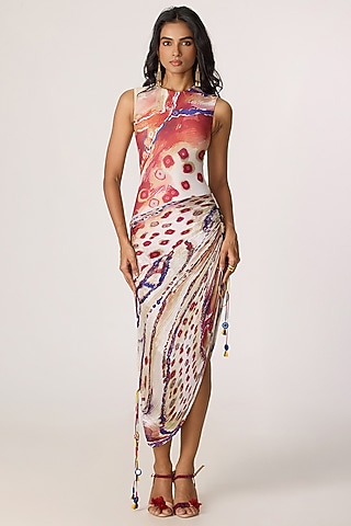 Multi-Colored Poly Florence Chiffon Tribal Printed Maxi Dress by Saaksha & Kinni
