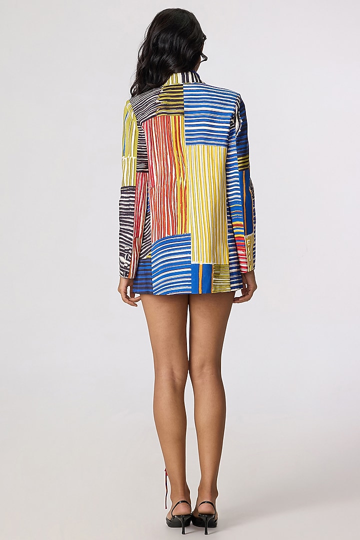 Multi-Colored Crepe Abstract Printed Blazer Set by Saaksha & Kinni at Pernia's Pop Up Shop