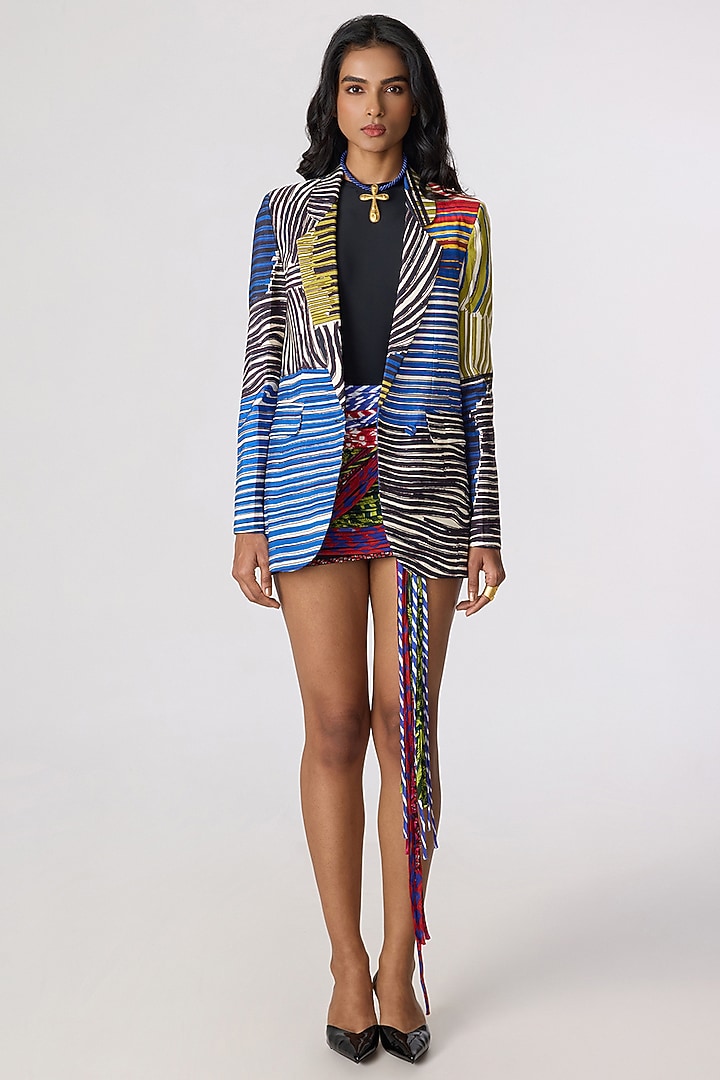 Multi-Colored Crepe Abstract Printed Blazer Set by Saaksha & Kinni at Pernia's Pop Up Shop