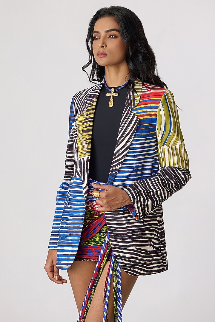 Multi-Colored Crepe Abstract Printed Blazer Set by Saaksha & Kinni at Pernia's Pop Up Shop