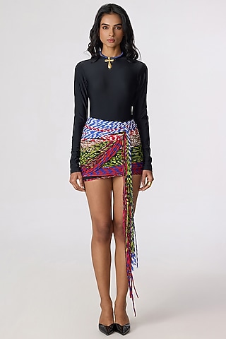 Multi-Colored Crepe Abstract Printed Mini Skirt Set by Saaksha & Kinni