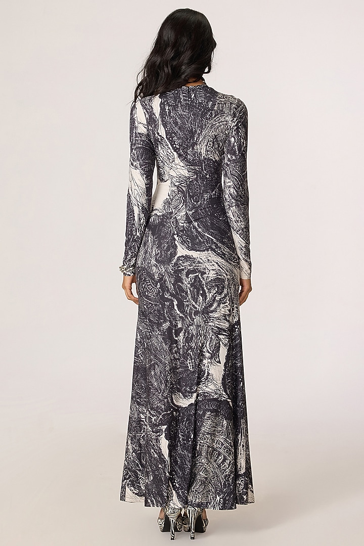 Grey Stretch Jersey Abstract Floral Printed Maxi Summer Dress by Saaksha & Kinni at Pernia's Pop Up Shop