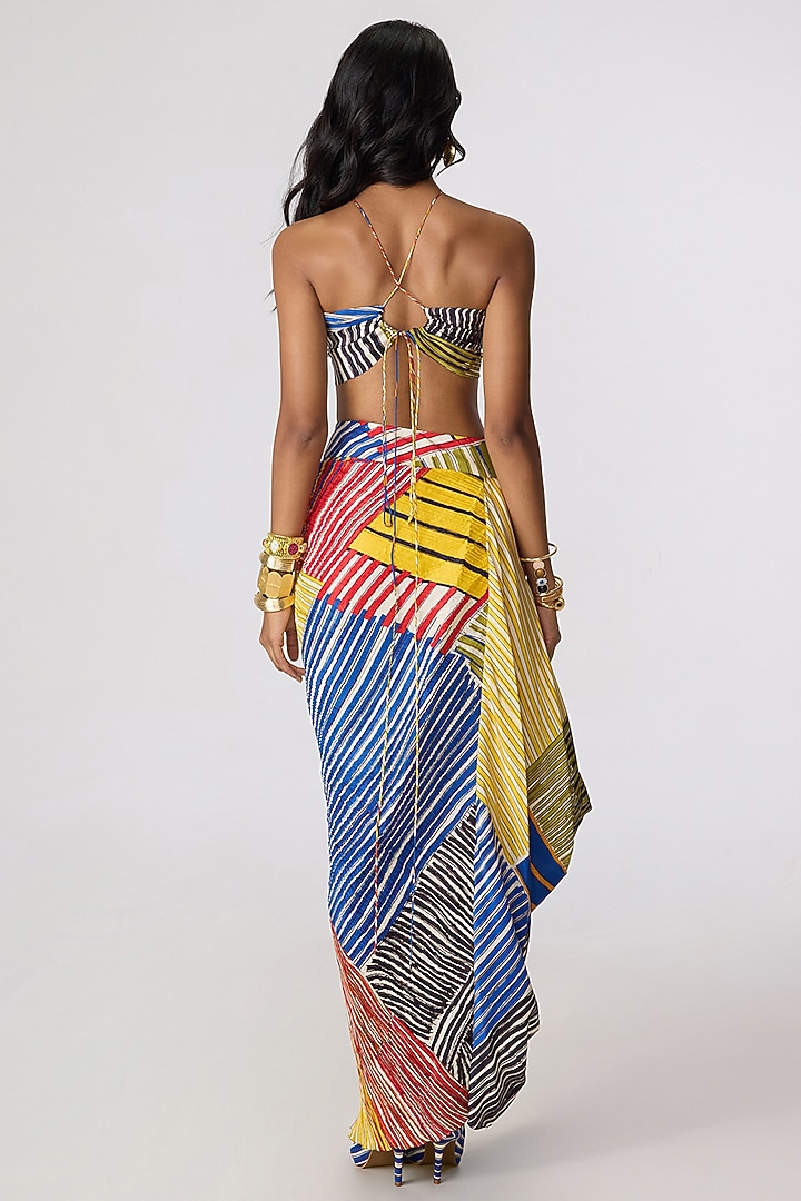 Multi-Colored Poly Florence Chiffon Abstract Striped Skirt Set by Saaksha & Kinni at Pernia's Pop Up Shop