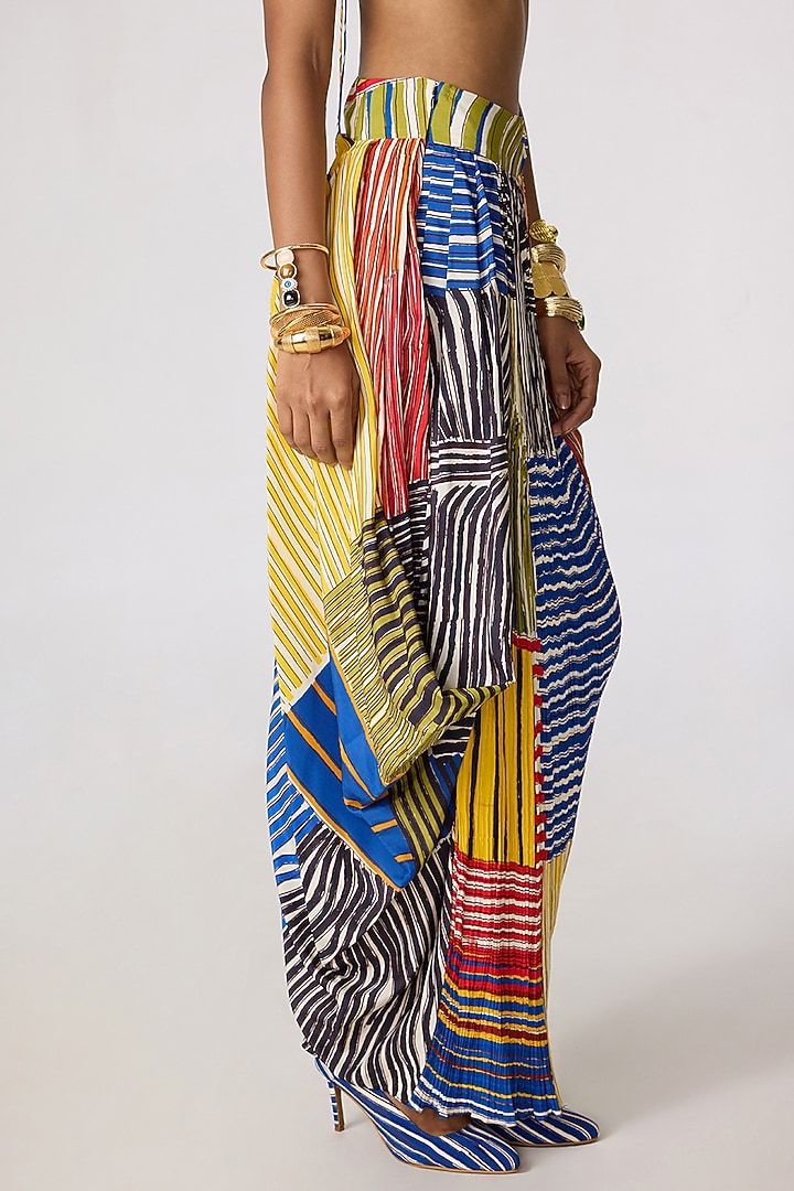 Multi-Colored Poly Florence Chiffon Abstract Striped Skirt Set by Saaksha & Kinni at Pernia's Pop Up Shop