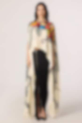 Multi-Colored Habutai Abstract Floral Printed Cape Set by Saaksha & Kinni at Pernia's Pop Up Shop