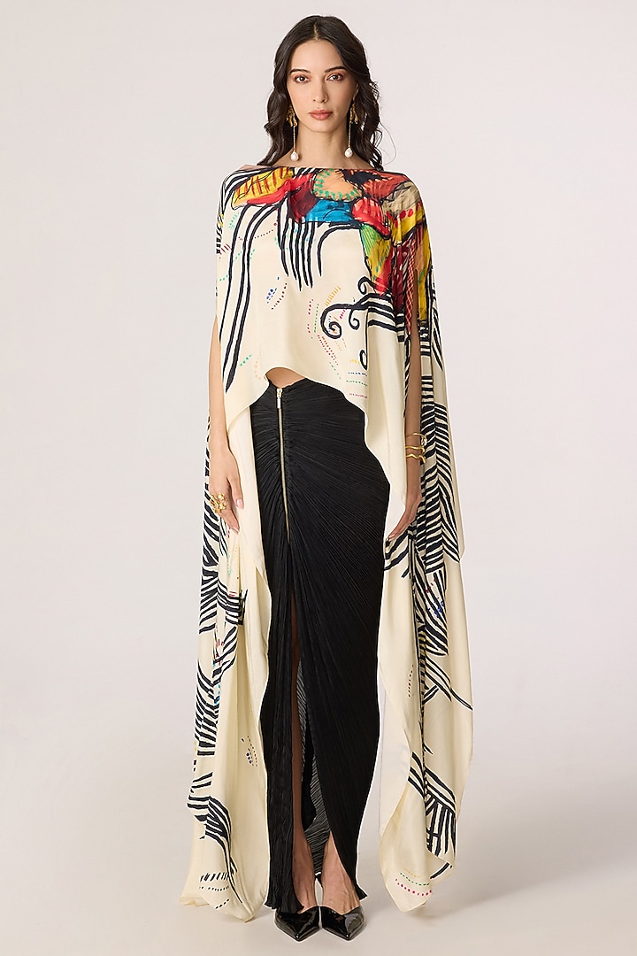 Multi-Colored Habutai Abstract Floral Printed Cape Set by Saaksha & Kinni at Pernia's Pop Up Shop
