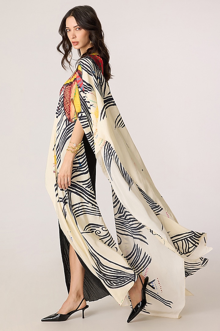 Multi-Colored Habutai Abstract Floral Printed Cape Set by Saaksha & Kinni at Pernia's Pop Up Shop