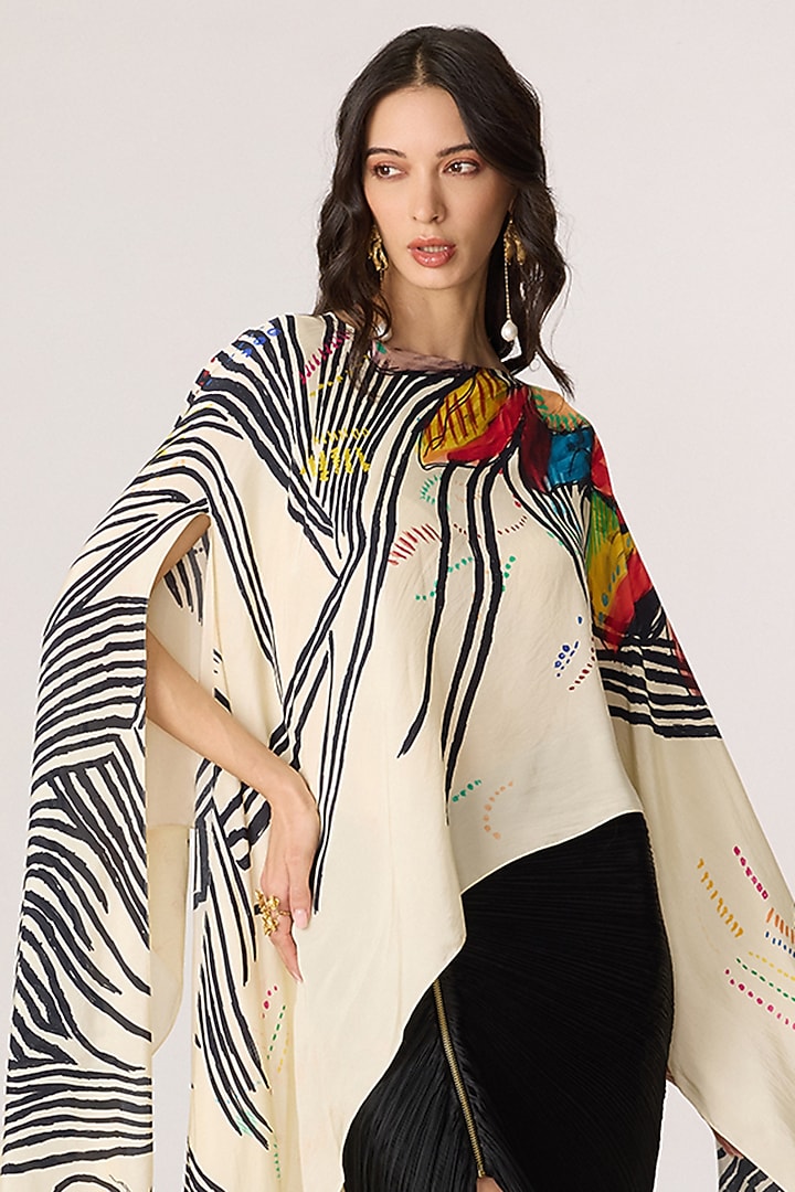 Multi-Colored Habutai Abstract Floral Printed Cape Set by Saaksha & Kinni at Pernia's Pop Up Shop
