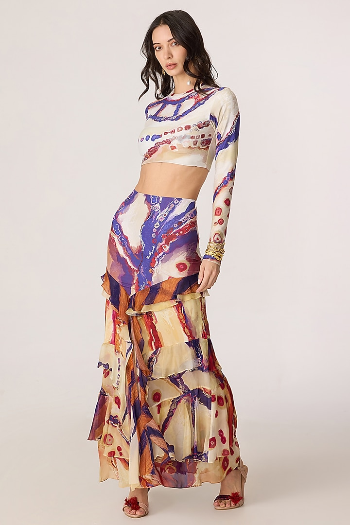 Multi-Colored Stretch Jersey Tribal Printed Skirt Set by Saaksha & Kinni at Pernia's Pop Up Shop