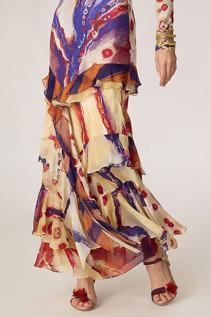 Multi-Colored Stretch Jersey Tribal Printed Skirt Set by Saaksha & Kinni at Pernia's Pop Up Shop