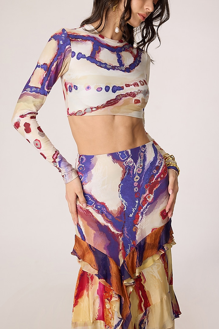 Multi-Colored Stretch Jersey Tribal Printed Skirt Set by Saaksha & Kinni at Pernia's Pop Up Shop