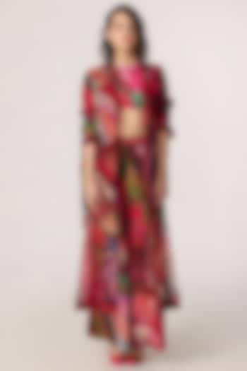 Multi-Colored Silk Organza Patchwork Printed Trench Coat Set by Saaksha & Kinni at Pernia's Pop Up Shop